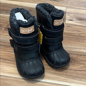 Cat & Jack Black Winter Boots with Faux Fur Lining Waterproof Fur Lined Warmer